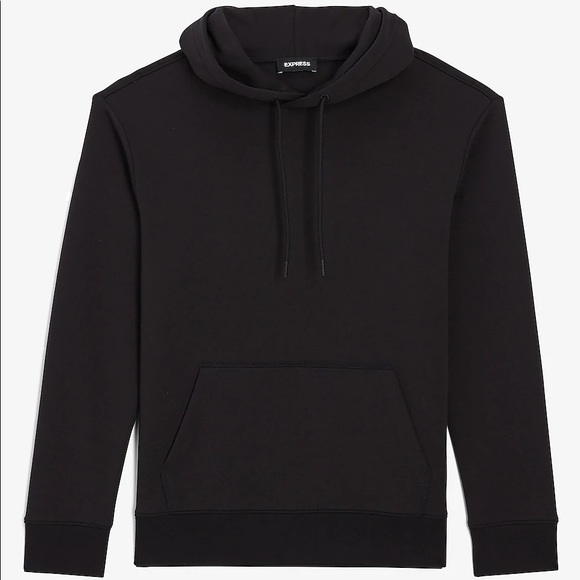 EXPRESS Solid Double Knit Relaxed Hoodie - BLACK - Picture 6 of 9